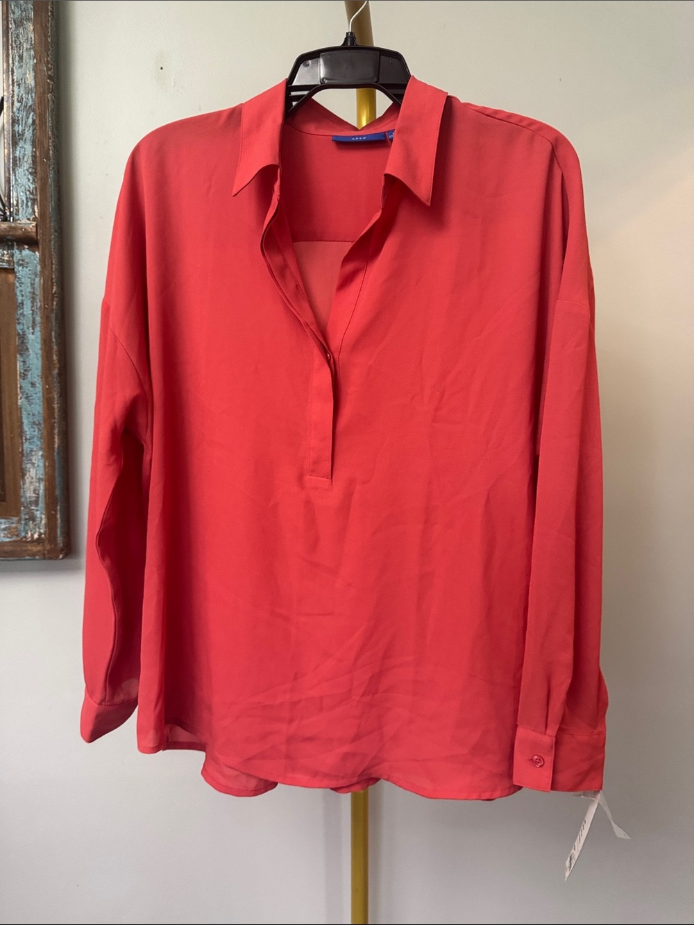 Apt. 9 polyester Coral-orange three quarter Button-Down Blouse NEW